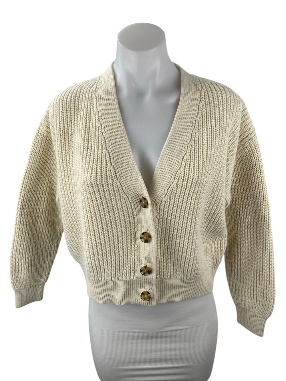 Gap Women's Beige Ribbed Knit Long Sleeve Button Up Cardigan Sweater Top Size S